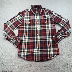 American Eagle Shirt Mens Extra Small Red Navy Plaid Flannel Button Up Cotton
